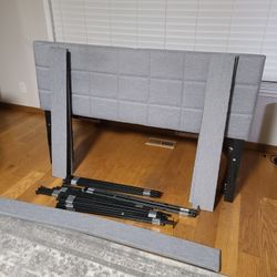 Twin Upholstered Platform Bed Frame Tufted Headboard Grey Fabric Metal Slats

