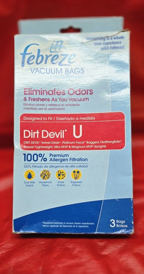 DIRT DEVIL "U" FABREEZE VACUUM BAGS