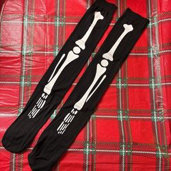 Funky Over Knee Bone Thigh Socks - Elastic Tall Knee Stockings for Halloween Costumes, Cosplay Accessories & Party Wear