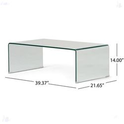 Glass Coffee Table Rectangle Tempered Glass 14'' H X 39'' W X 22"