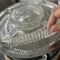  Vintage Kromex Silver Chrome Rotating Lazy Susan Server w/Crystal Trays