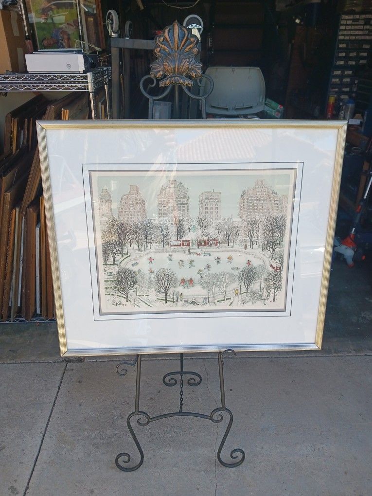 Cuca Romley "Skating In Central Park" Limited Edition 137 Of 175 Signed Framed Matted Print