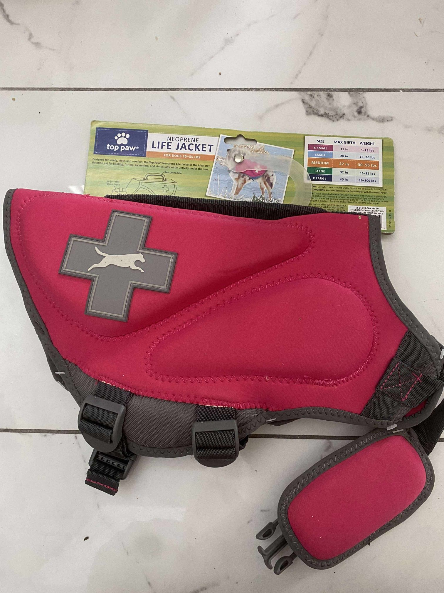 NWOT Top Paw Dog Life Jacket Red Flotation Device For Water Safety Size M