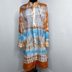 Soft Surroundings Silk Sol Tie Dye Tunic Top Size XS Orange- blue NWT