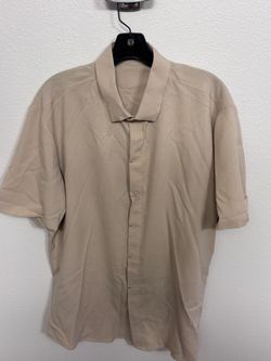 Men's Tan Short Sleeve Button-Up Shirt