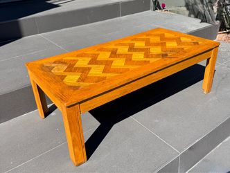 Vintage Oak Parquet Coffee Table with Basket-Weave Inlay Design