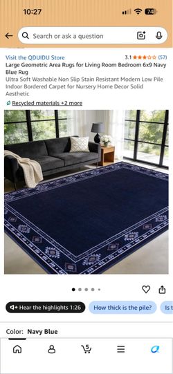 QDUIDU Navy Blue Geometric Area Rug 6x9