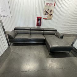Grey Leather Sectional 