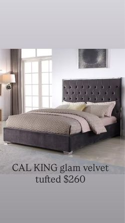 BRAND NEW FULLY SLATTED Cal King Glam Velvet Tufted Bed Frame