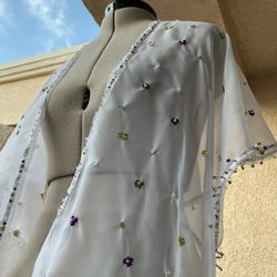 Fabulous Sheer Hand-beaded Sleeveless Kimono Men’s Women’s Unisex Robe Coverup Wrap Shawl