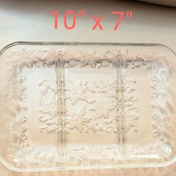 Glass Divided Serving Tray.  Nice Poinsettia Detail!!  Like New.