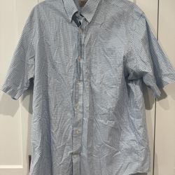 Duluth Trading Co. Men’s Short Sleeve Button Down Shirt, Size L, Blue And White