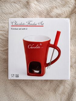Red Ceramic Fondue Mug Set with Fork – Perfect for Chocolate & Cheese Fondue