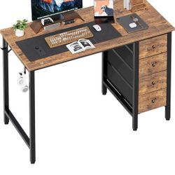 🔥 BRAND NEW.. Lufeiya 47" Computer Desk w/ 4 Fabric Drawers | Reversible Rustic Brown Writing Desk