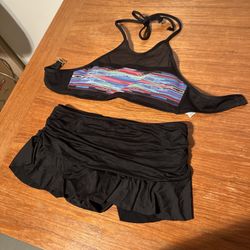 Swimsuit Women’s 2-piece Bikini With Skirt Halter Mesh Top By La Blanca Sz 4