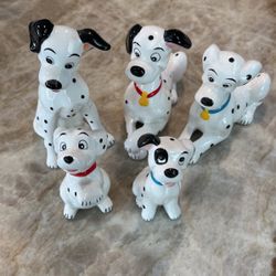 5 Vintage Disney 101 Dalmatians Ceramic Figurines.