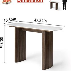 🥨THKSHOUZ 47.24" Walnut Console Table with Sintered Stone Top, Fluted Solid Wood Base Sofa Table, Mid Century Modern Entryway Table for Hallway, Behi
