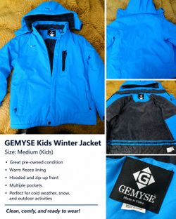 GEMYSE Kids Medium Winter Jacket Blue Hooded Coat
