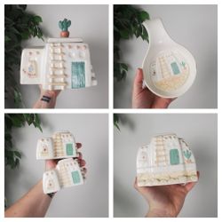 Treasure Craft Pueblo Mesa Southwestern Adobe Aztec Cactus Cookie Jar Stash Box Set! Rare HTF All The Pieces