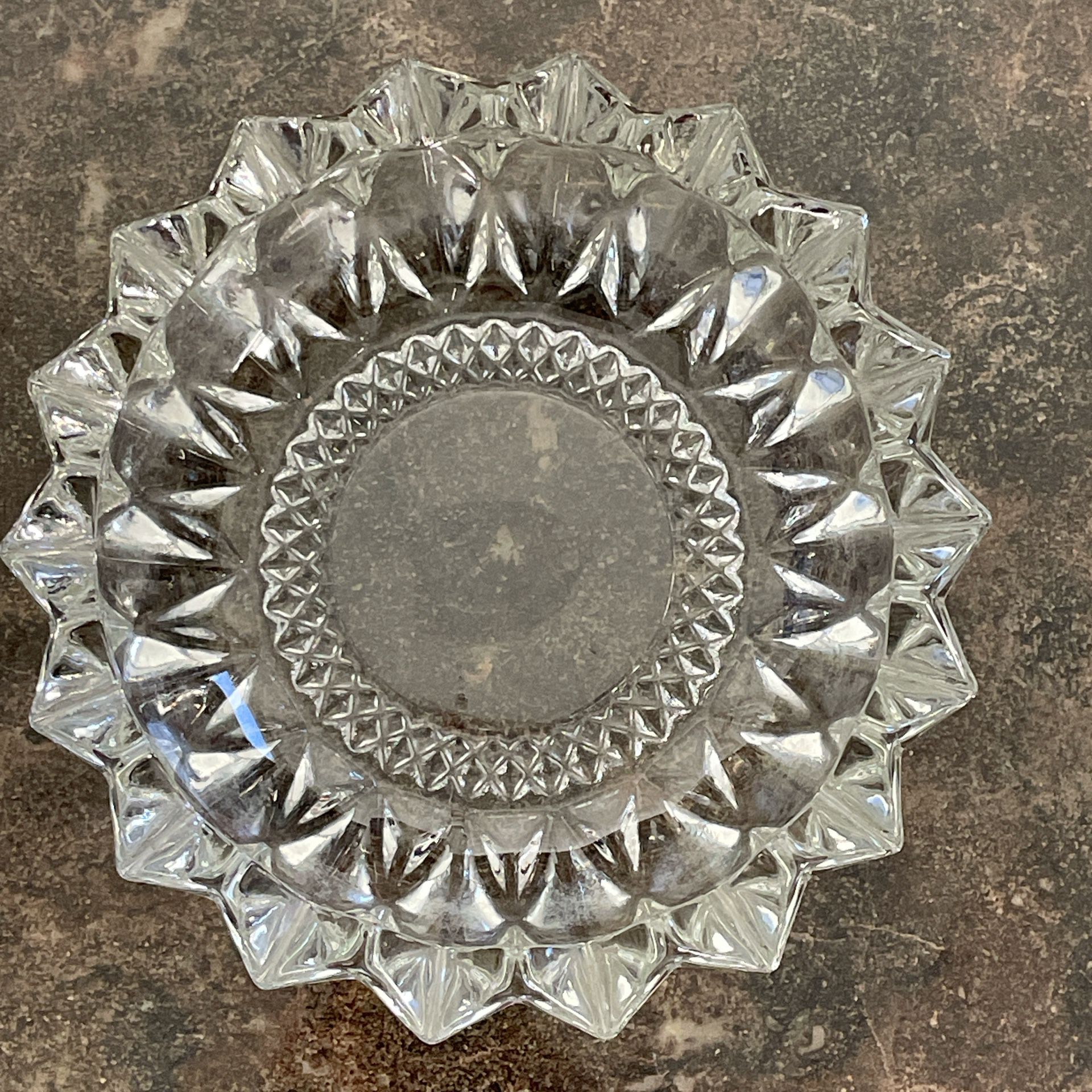 Vintage KIG Indonesia Diamond Pressed Glass Clear Round Ashtray Heavy