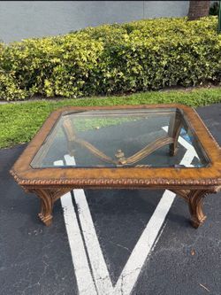 Ornate Wood and Glass Coffee Table