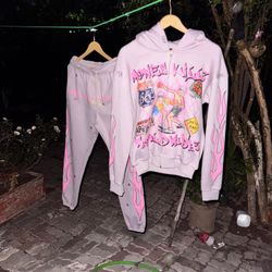 Money Killz black and pink zip-up hoodie with flames 