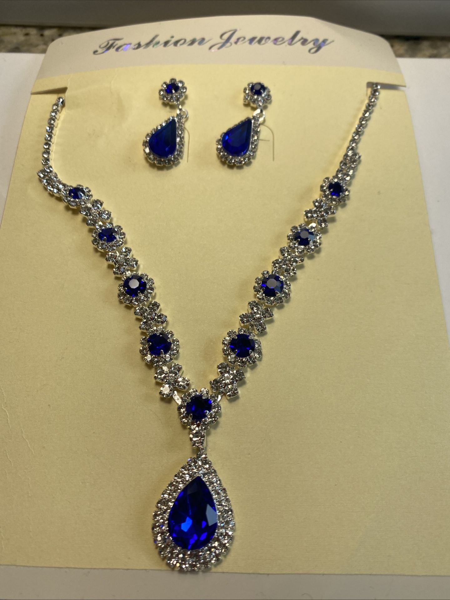 Fashion Jewelry Silver Tone, Blue And White Stones
