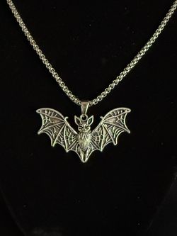 Halloween Silver-Tone Bat Pendant Necklace