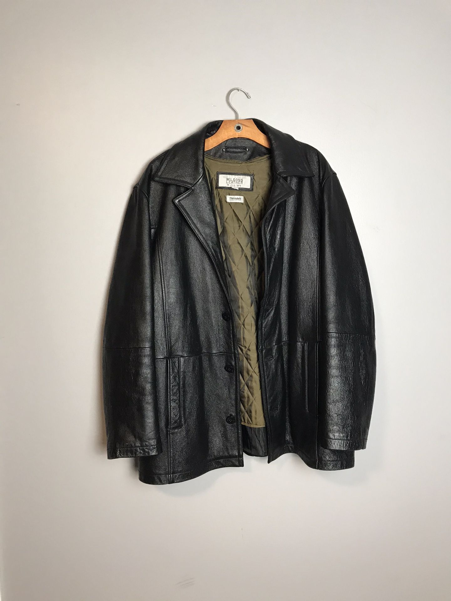 Vintage Wilsons M Julian Black Leather Car Coat Thinsulate Bomber Jacket Mens XL