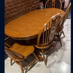 Large Solid Wood Dining Table With Four Chairs