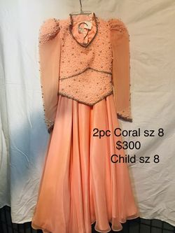 REDUCED!! Girls Size 8 Coral Pageant Dress, 2 Pc. Worn Once Like New Condition! 