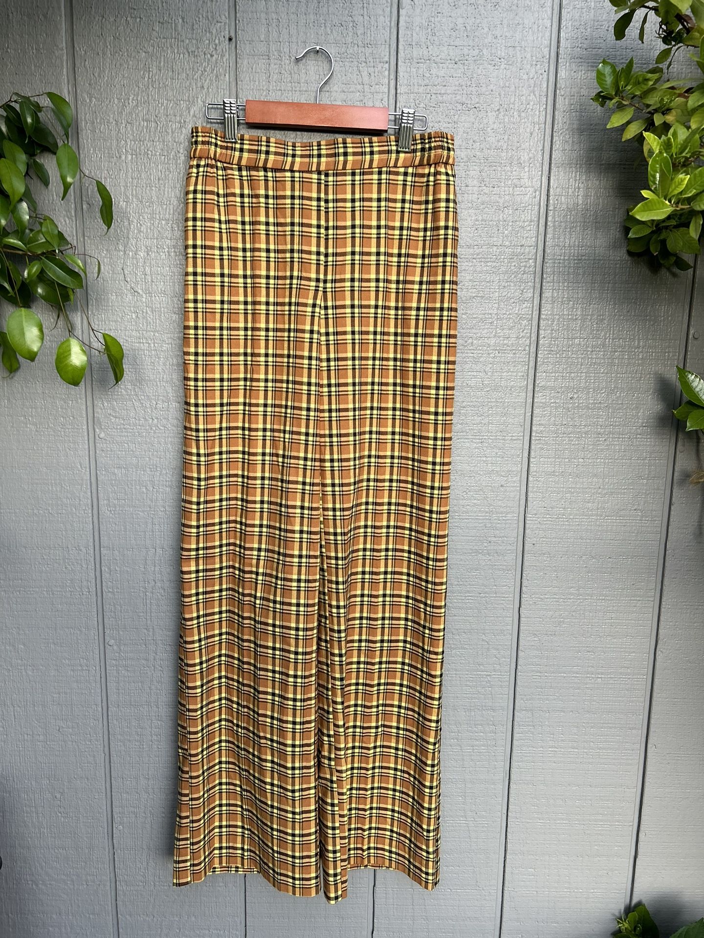 Urban Outfitters High Rise Slip OnPants Plaid Wide Leg Extra Small Tall Petite