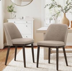 Set of 2 NEW Modern Compact Fabric Upholstered Dining Chair ,with Solid Wood Legs, Ergonomic Curved Back, Easy Assembly