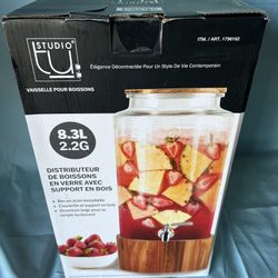 Glass Drink Dispenser with Acacia Wood Stand