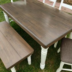 Dining table chairs and bench farmhouse kitchen table set