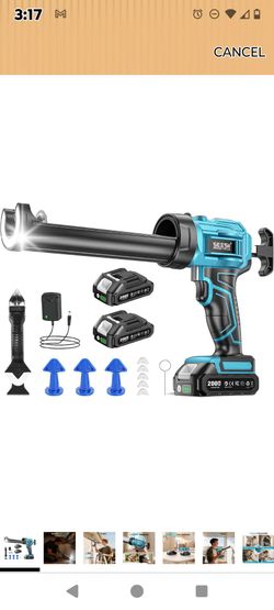 SEESII Electric Caulking Gun, Motor w/2 x 2.0Ah
Cordless Battery Power