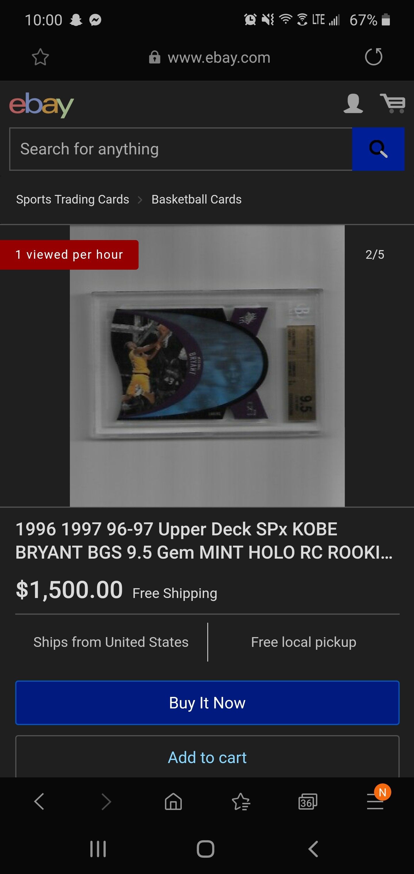 Kobe Bryant rookie card Hologram Spx