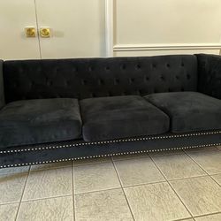 80.5 Inch Velvet Buttons Tufted Couch 3-Seat Sofa with Metal Legs