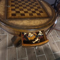 Wood Chess Table With With 2 Chairs And 2 Barstools 