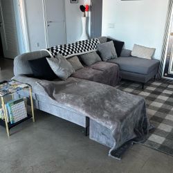 U Couch Grey Great Condition With Pillows Blankets Storage