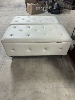 White Leather Storage Trunk Stool 