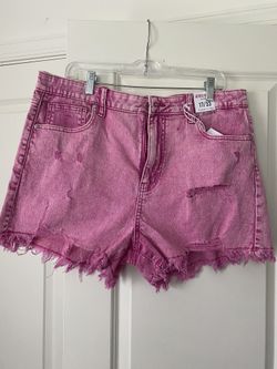 Pink Denim Distressed Shorts 
