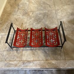 MidModPod1 Mid Century 3 Wine Bottle Rack, With Handles. Red/Black, Metal