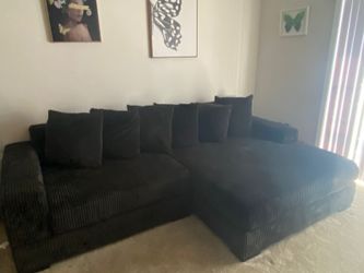 Black Corduroy Sectional Sofa with Deep Chaise
