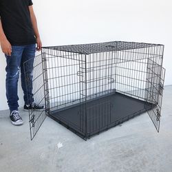 (NEW) $75 Folding 48” Dog Cage 2-Door Pet Crate Kennel w/ Tray 48”x29”x32” 