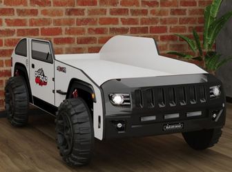 Brand New White & Black Jeep Design Twin Size Bed Frame