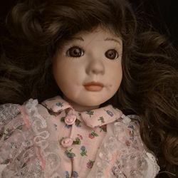 Vintage Porcelain Doll on Stand Mold by T.J.  Lace Dress  16–18"