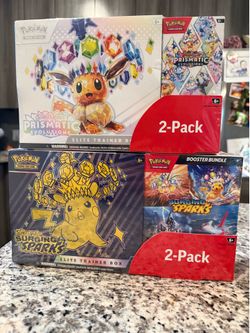 Prismatic Evolutions Costco pack and Surging Sparks Costco bundle