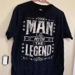 Way To Celebrate Men's Black T-Shirt - THE MAN THE MYTH THE LEGEND Size M 38-40