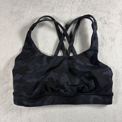 Lululemon Energy Crossback Women’s 4 Black Camouflage Pullover Sports Bra #3C